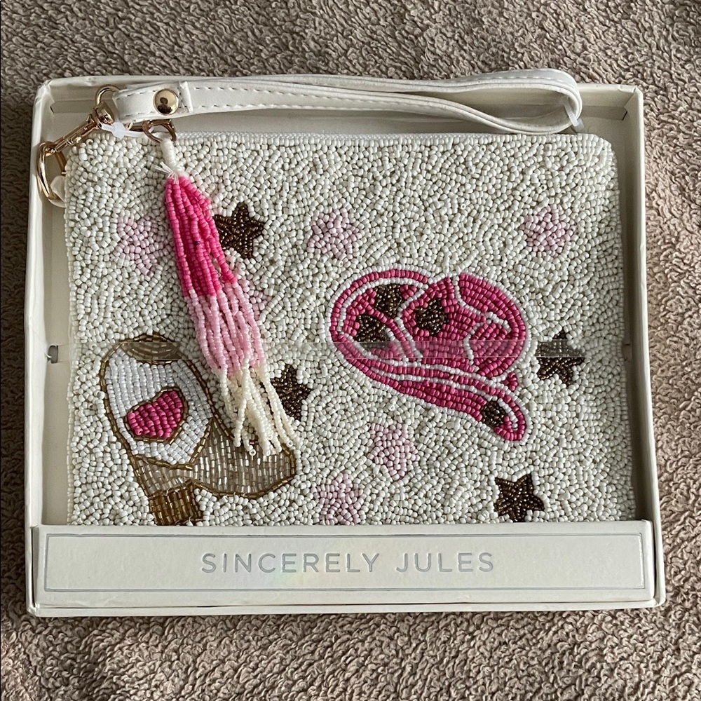 Viral TikTokbeaded wristlet Sincerely Jules White and Pink Beaded boots and hat